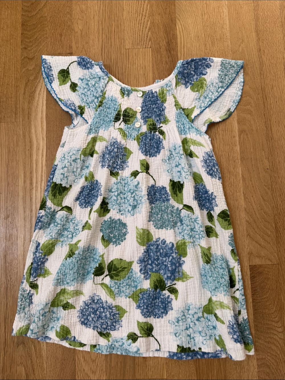 Mud Pie White Dress with Blue Hydrangea Print